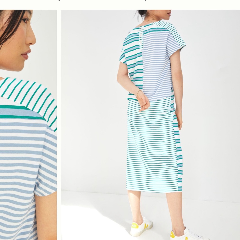 Anthropologie Teal, Light Blue & White Striped Skirt Set